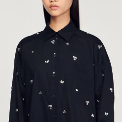 Camicia Con Strass Ricamati A Mano><noscript><img width=