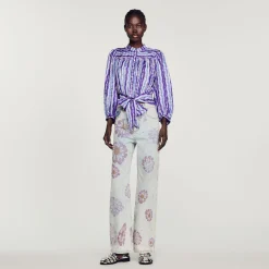 Camicia Corta In Seta Con Stampa A Fiori>Sandro Paris Store