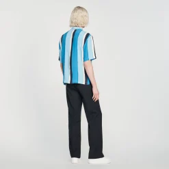 Camicia Fluida A Righe A Maniche Corte><noscript><img width=