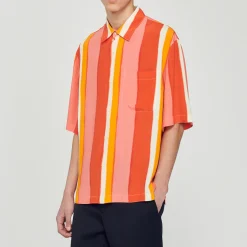 Camicia Fluida A Righe A Maniche Corte><noscript><img width=