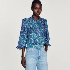 Camicia In Seta Con Stampa Floreale><noscript><img width=
