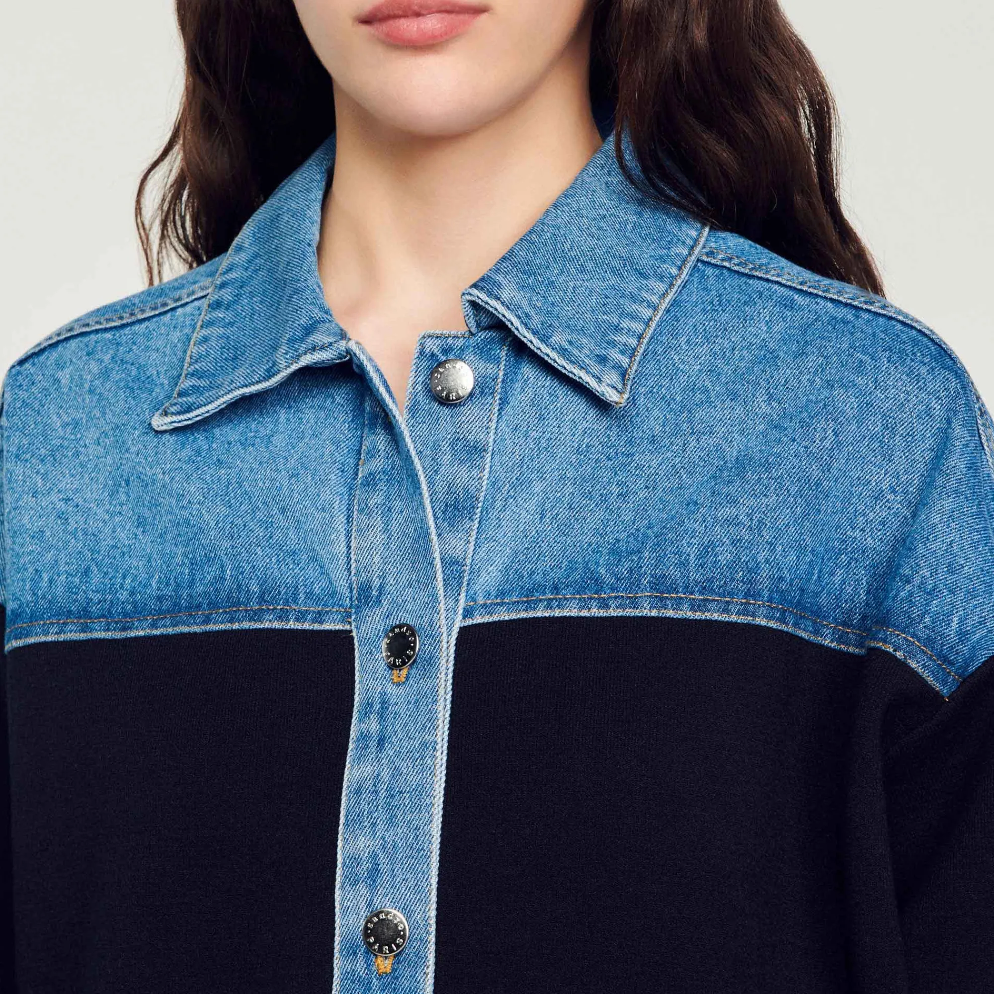 Cardigan Bimateriale Stile Giacca>Sandro Paris Clearance