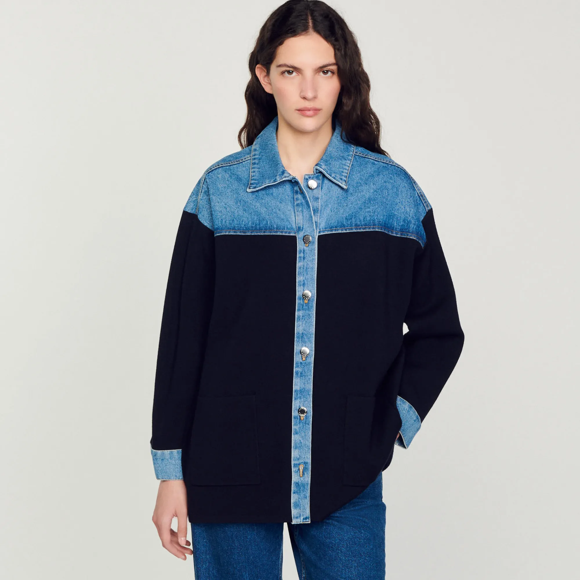 Cardigan Bimateriale Stile Giacca>Sandro Paris Clearance