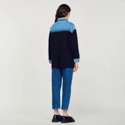 Cardigan Bimateriale Stile Giacca><noscript><img width=