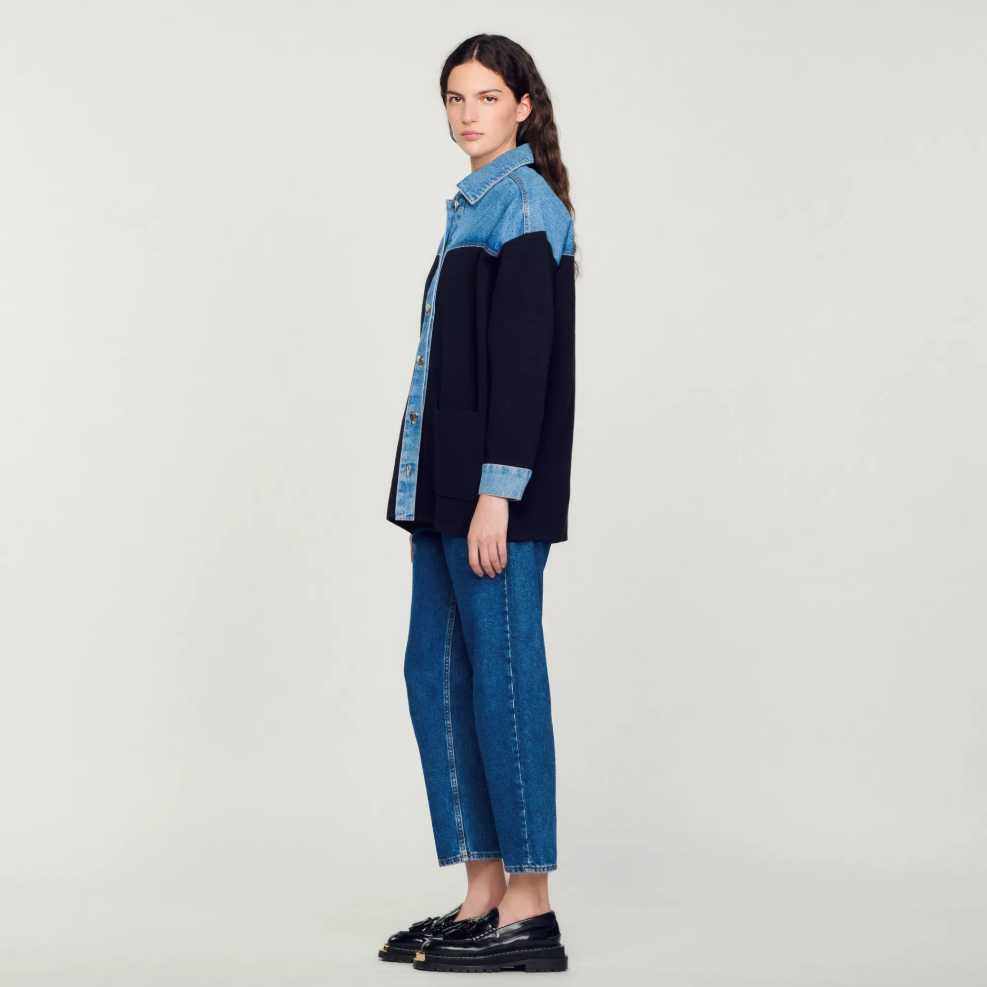 Cardigan Bimateriale Stile Giacca>Sandro Paris Clearance