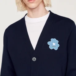 Cardigan Con Applicazione Floreale><noscript><img width=