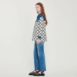 Cardigan-Cappotto In Maglia E Denim><noscript><img width=
