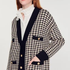 Cardigan-Cappotto Lungo In Pied-De-Poule><noscript><img width=