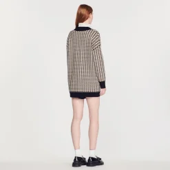 Cardigan-Cappotto Lungo In Pied-De-Poule><noscript><img width=