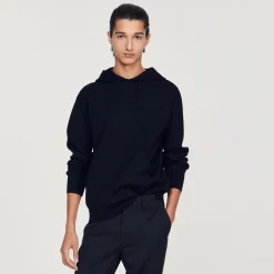 Felpa Con Cappuccio In Maglia><noscript><img width=