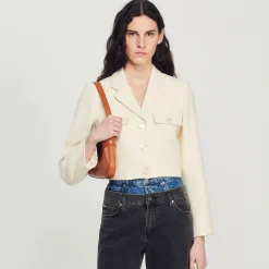 Giacca Corta Con Bottoni In Tweed><noscript><img width=