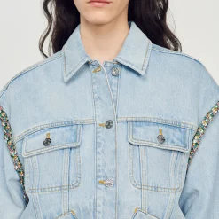 Giacca In Jeans Con Strass><noscript><img width=
