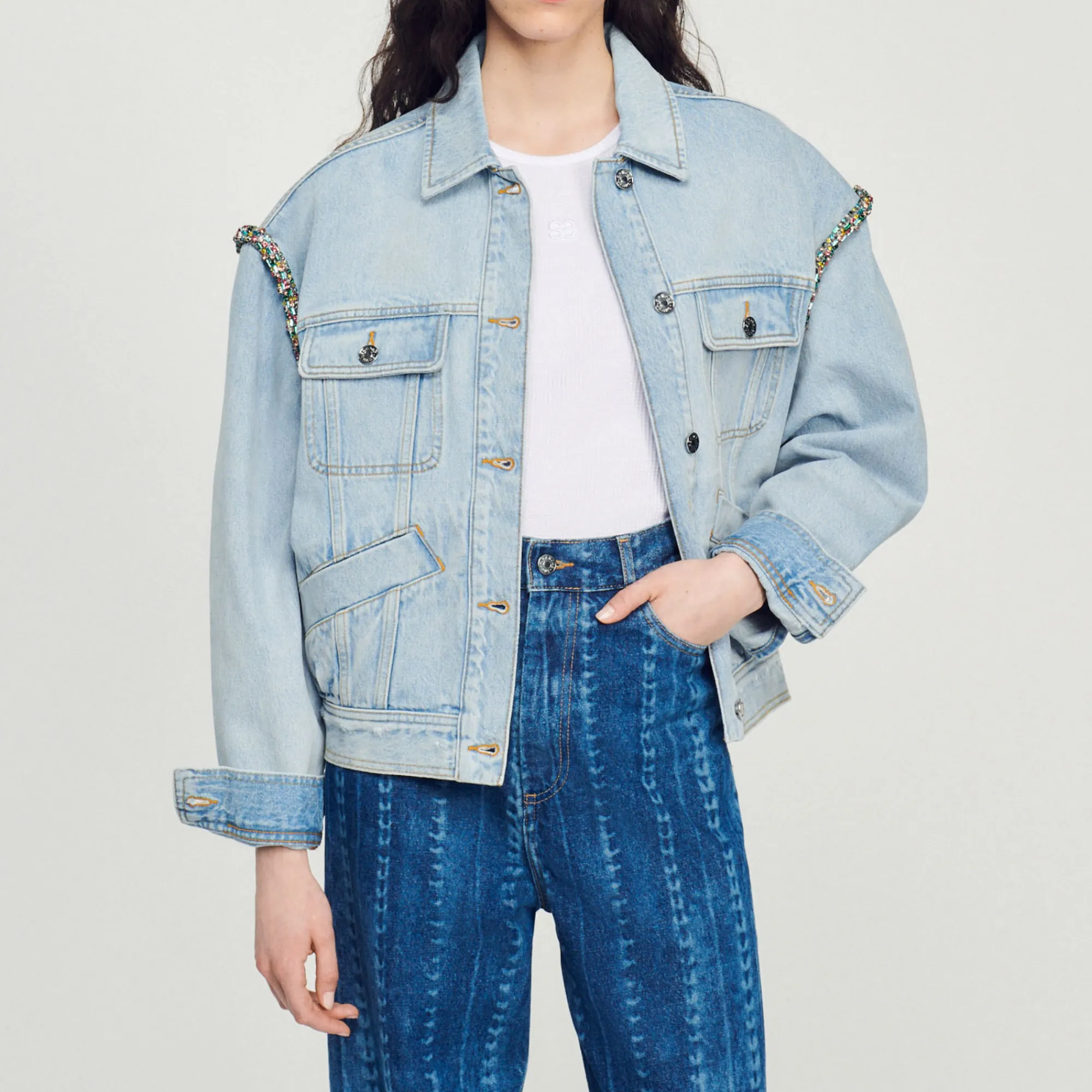 Giacca In Jeans Con Strass>Sandro Paris Flash Sale