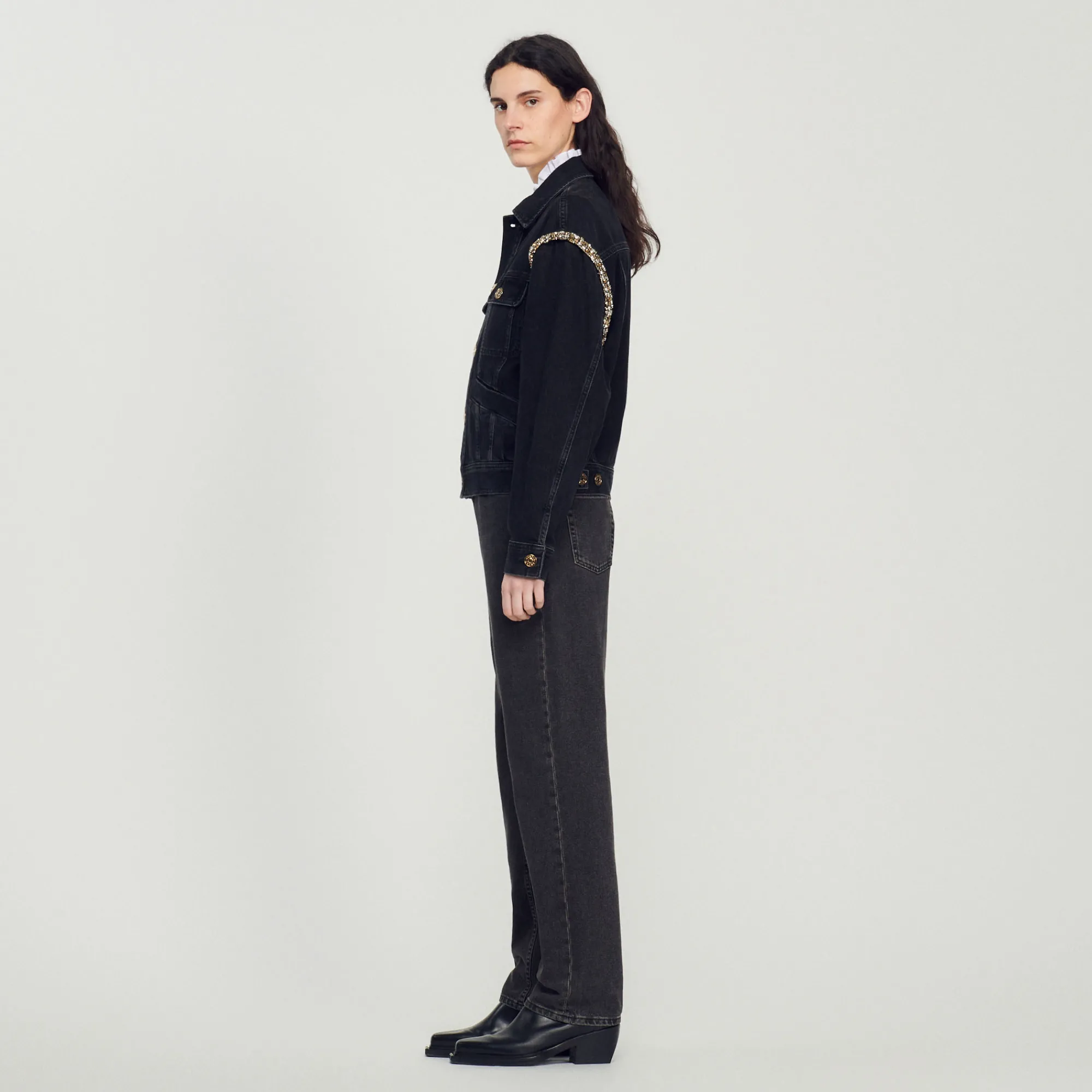 Giacca In Jeans Oversize Con Strass>Sandro Paris Cheap