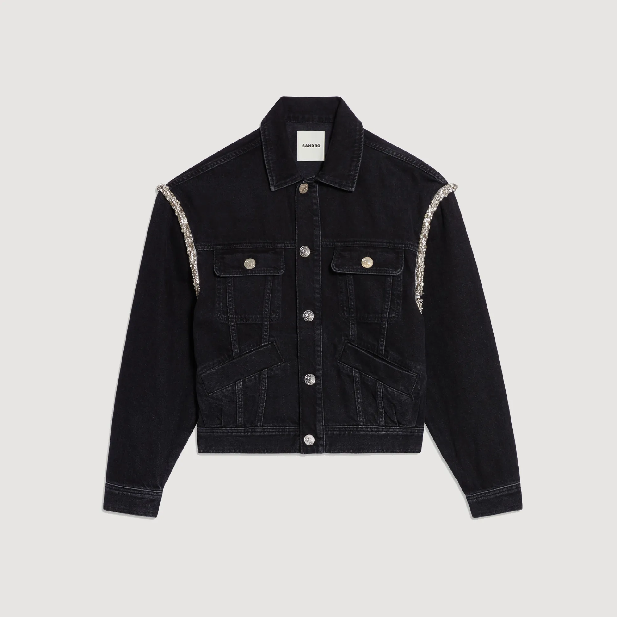 Giacca In Jeans Oversize Con Strass>Sandro Paris Cheap