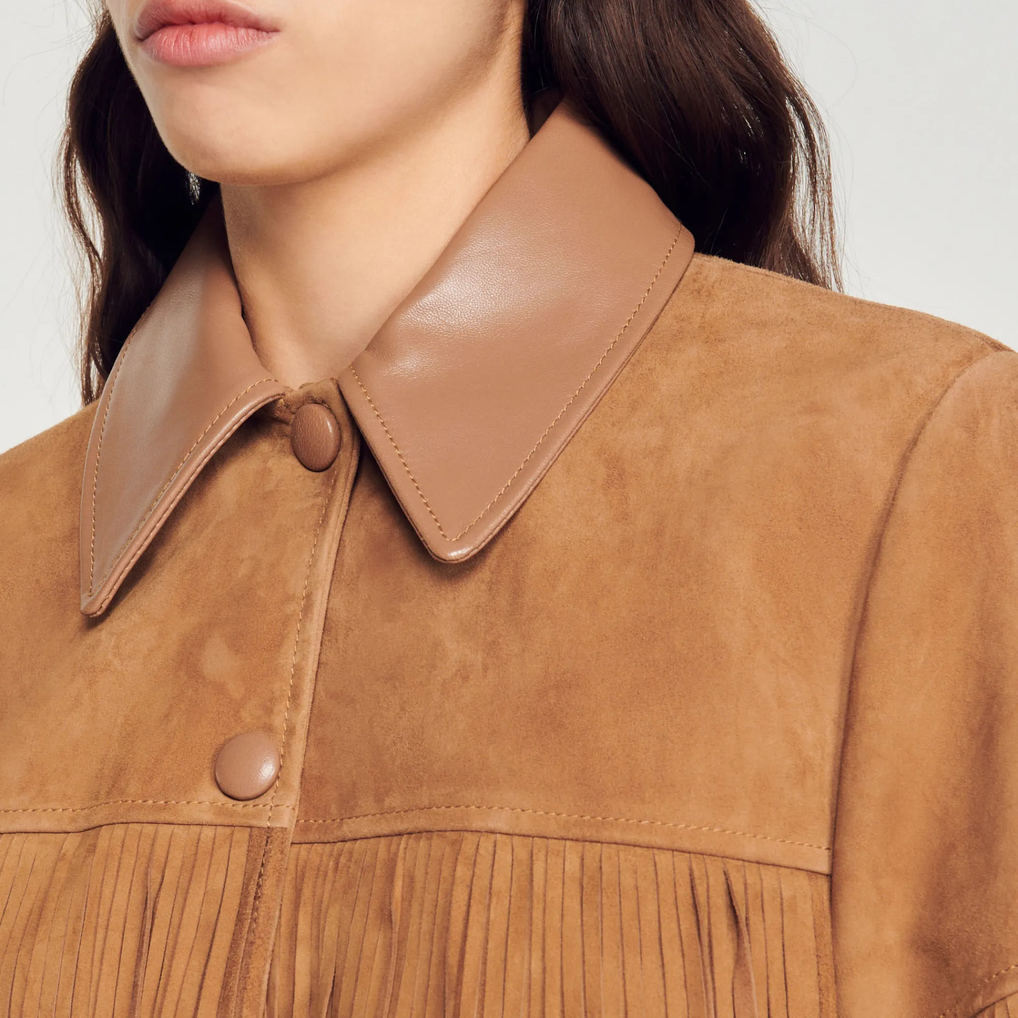 Giacca Lunga In Pelle Con Frange>Sandro Paris Clearance