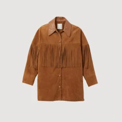 Giacca Lunga In Pelle Con Frange><noscript><img width=
