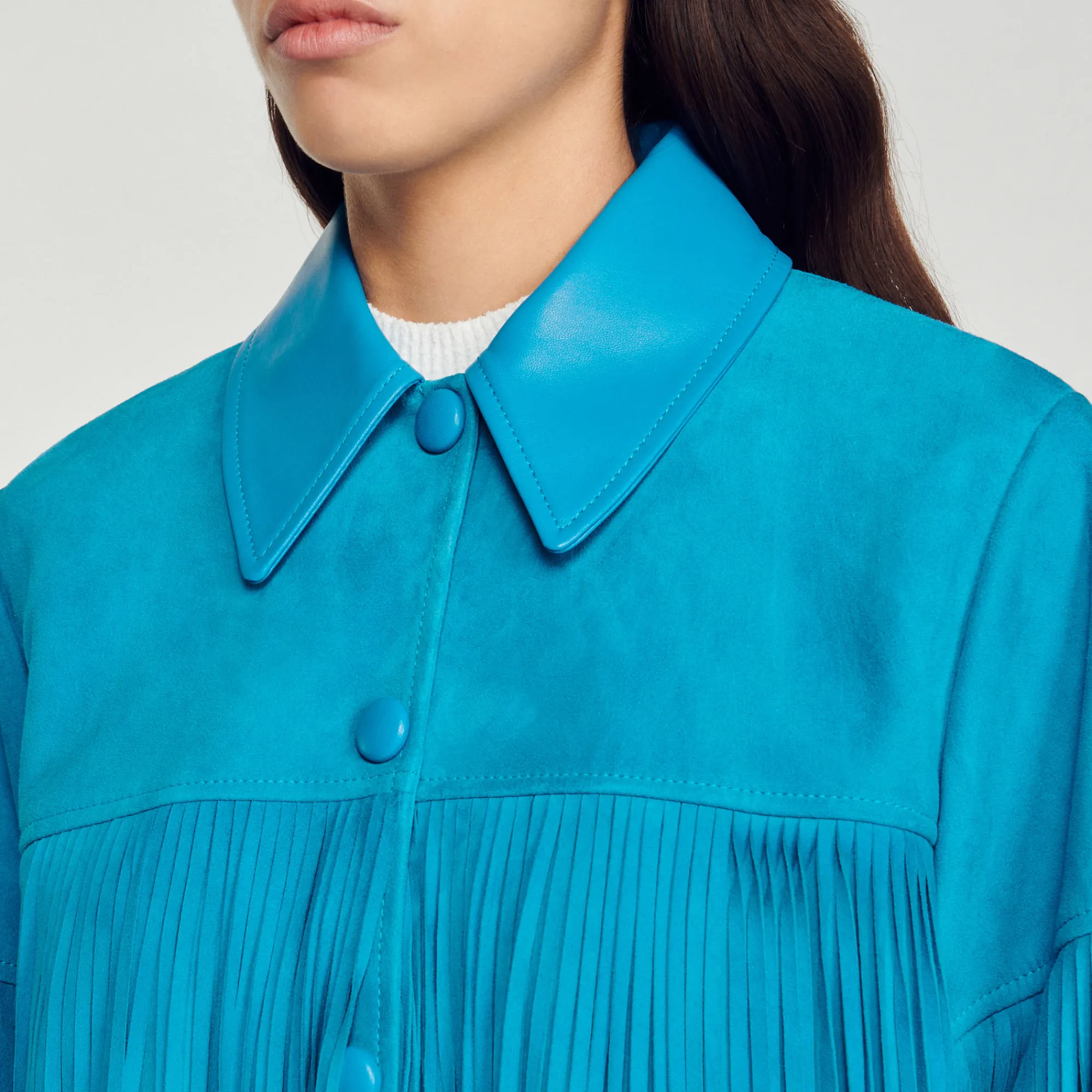 Giacca Lunga In Pelle Con Frange>Sandro Paris Shop