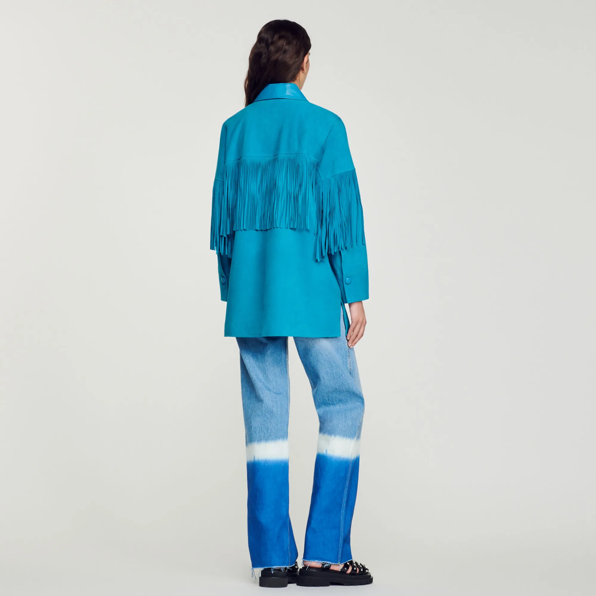 Giacca Lunga In Pelle Con Frange>Sandro Paris Shop