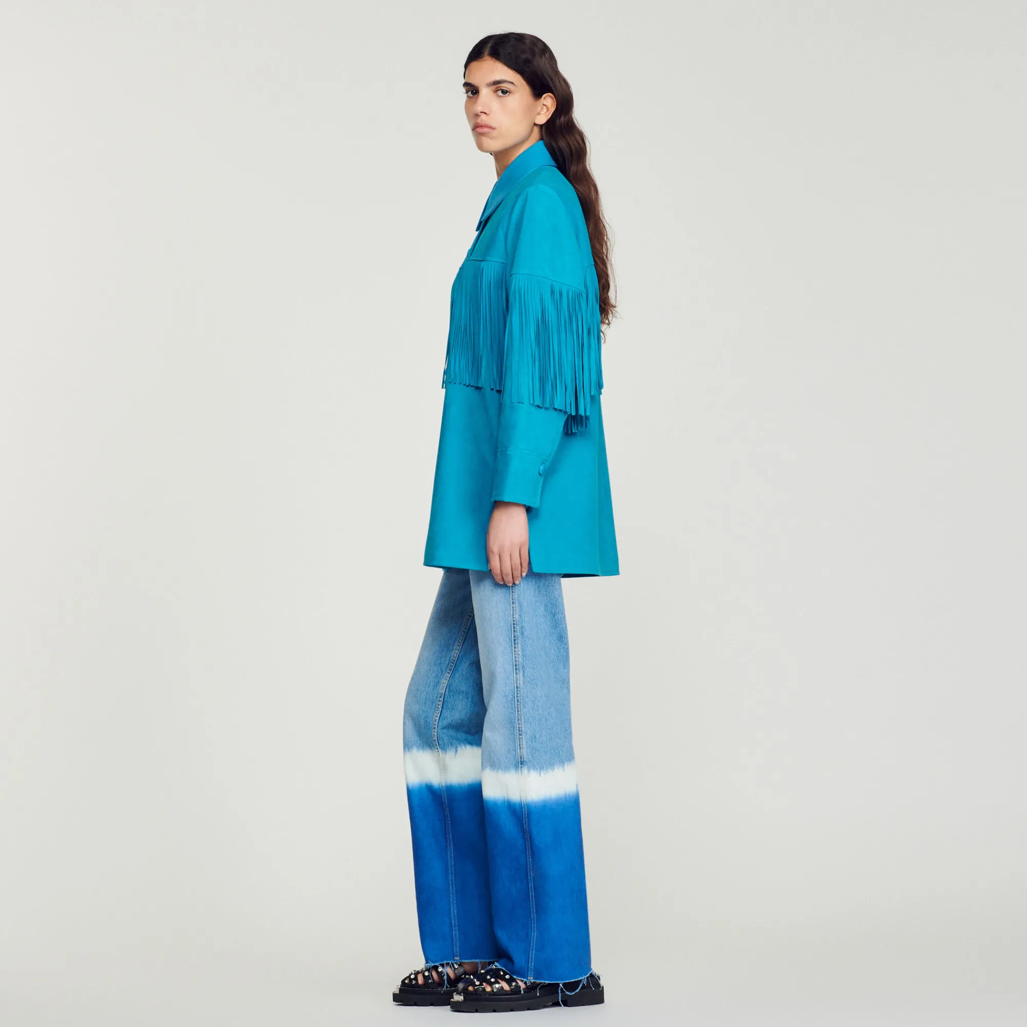 Giacca Lunga In Pelle Con Frange>Sandro Paris Shop