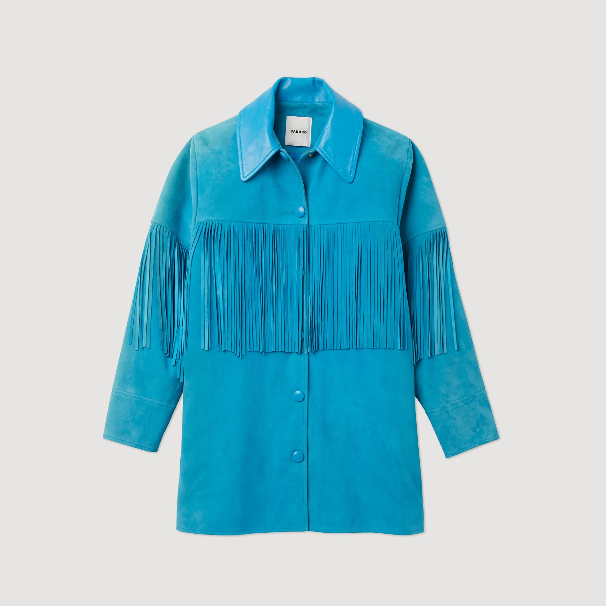 Giacca Lunga In Pelle Con Frange>Sandro Paris Shop