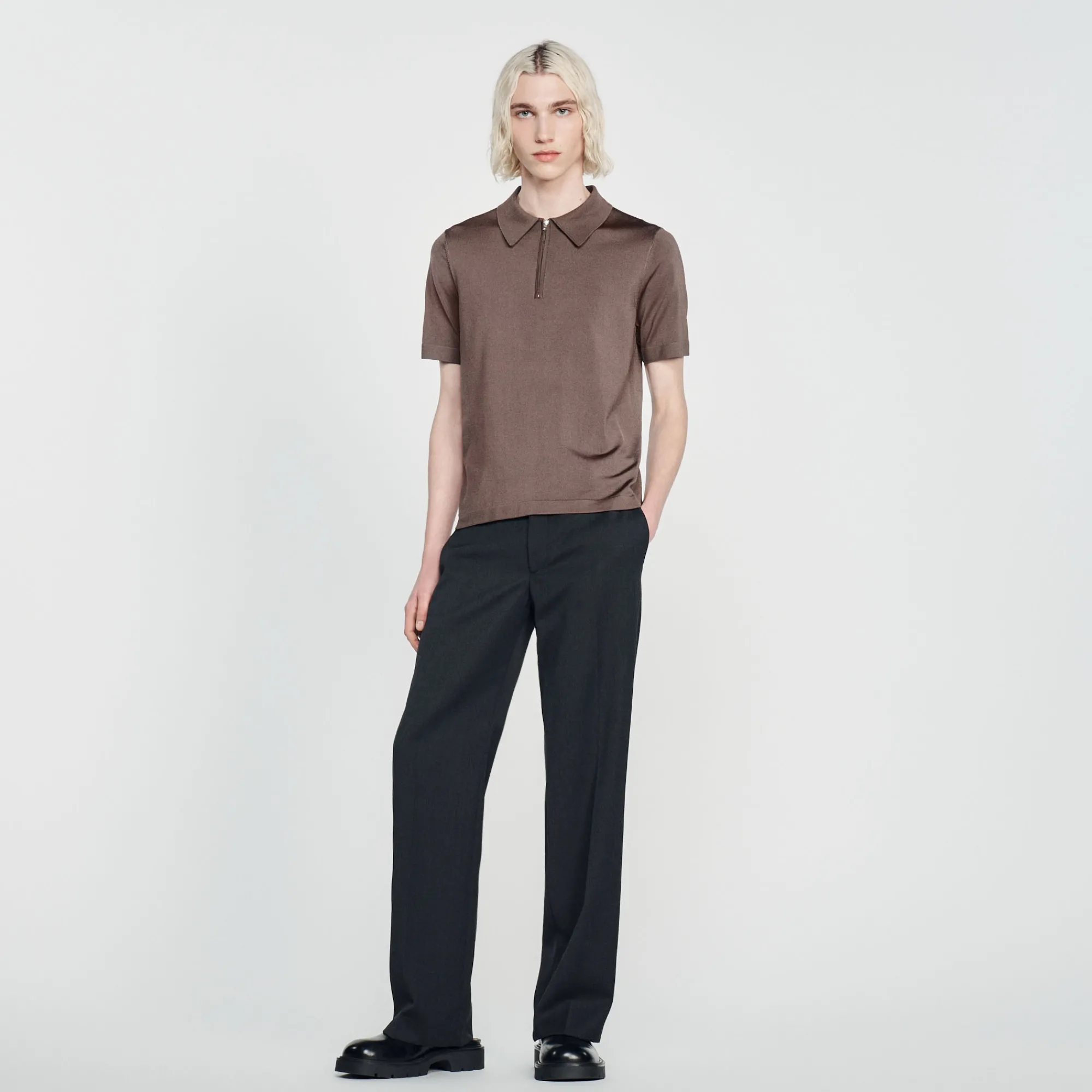 Polo In Maglia Con Collo A Zip>Sandro Paris Fashion