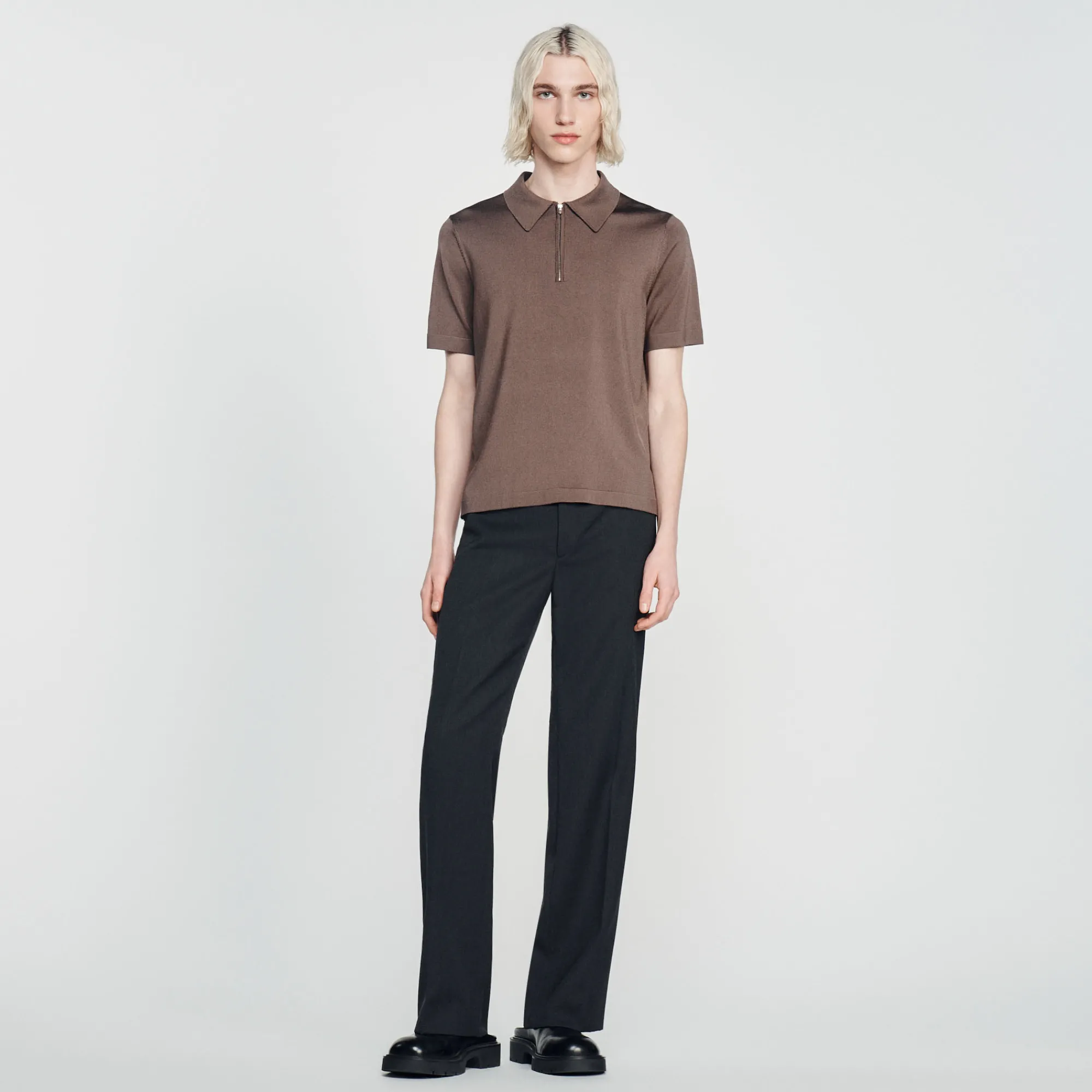 Polo In Maglia Con Collo A Zip>Sandro Paris Fashion