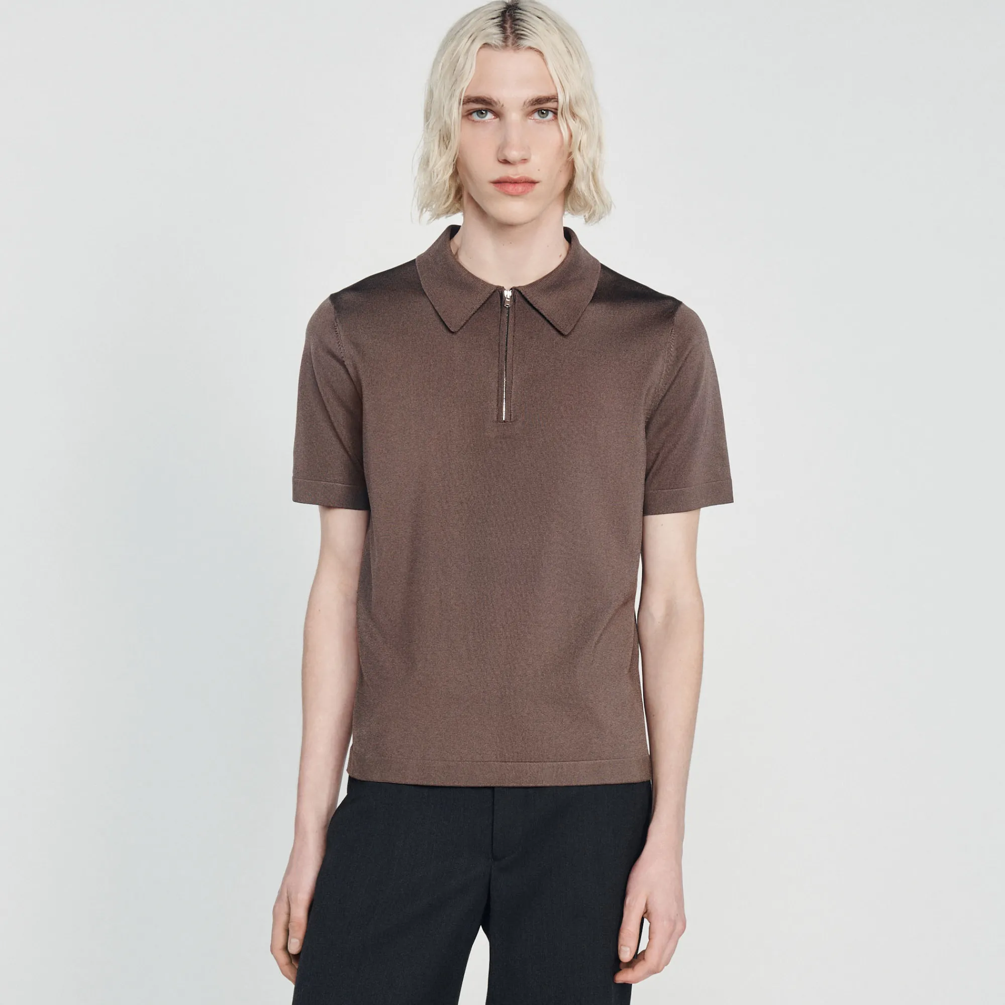 Polo In Maglia Con Collo A Zip>Sandro Paris Fashion