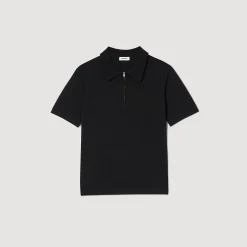 Polo In Maglia Con Collo A Zip><noscript><img width=