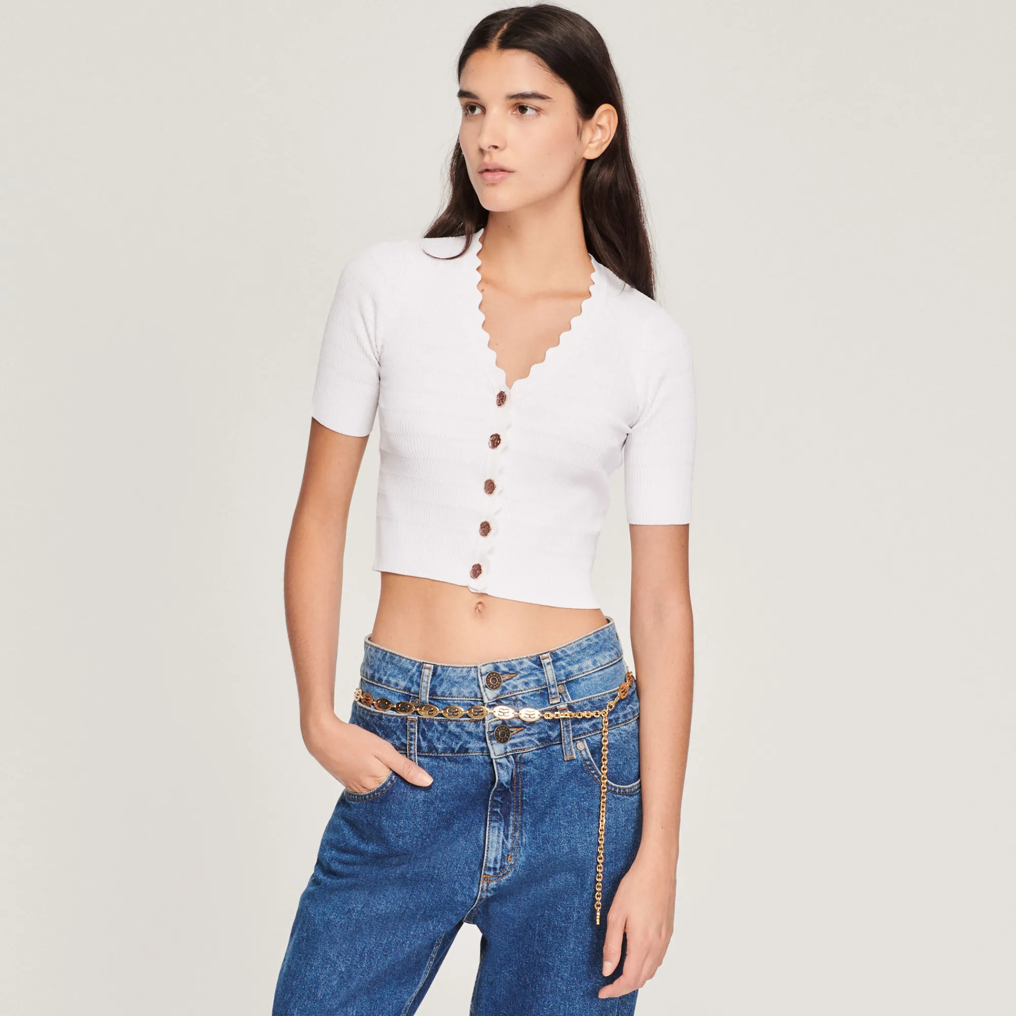 Pullover In Maglia Con Bottoni Fantasia>Sandro Paris Cheap