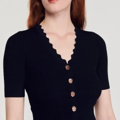 Pullover In Maglia Con Bottoni Fantasia><noscript><img width=