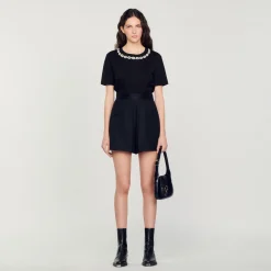 T-Shirt In Cotone Bio Con Collo Gioiello>Sandro Paris Flash Sale