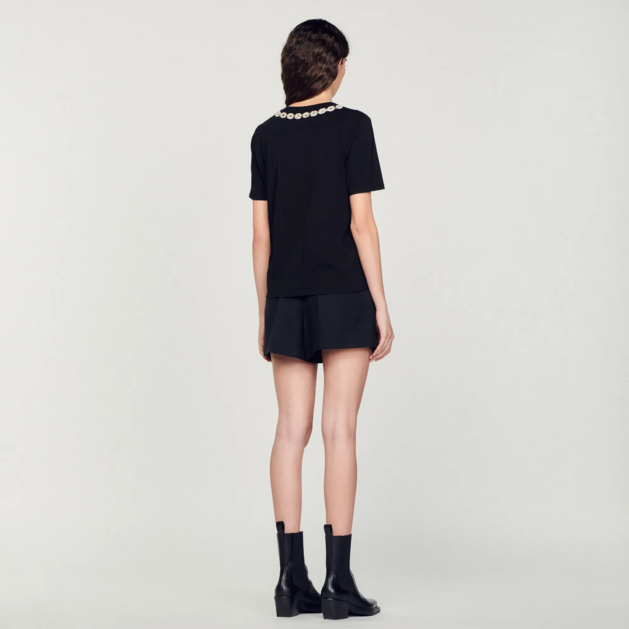 T-Shirt In Cotone Bio Con Collo Gioiello>Sandro Paris Flash Sale